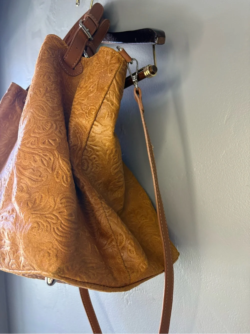 Isadora of Florence Large Tooled Italian Leather Tote Bag